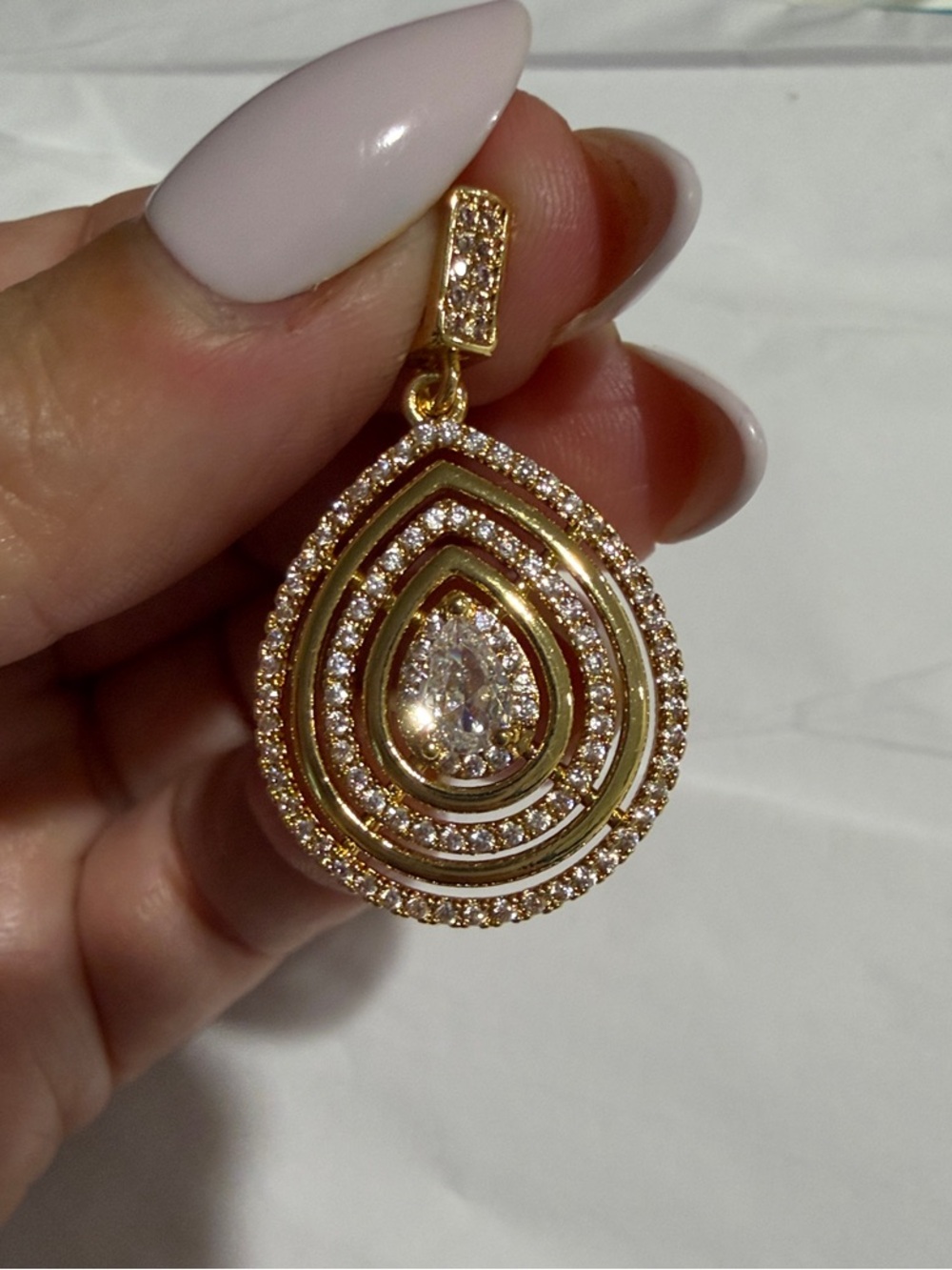 Gold Tone Teardrop Crystal Pendant